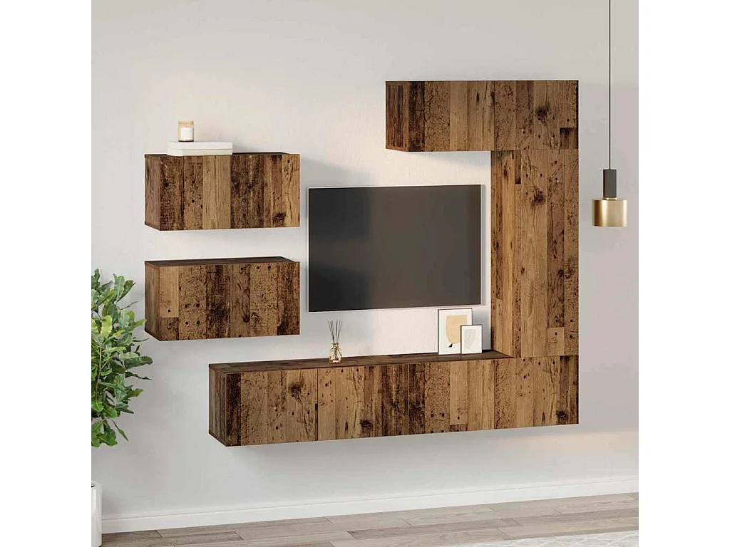 Set di mobili TV da 6 pezzi, legno anticato, 30,5 x 30 x 90 cm