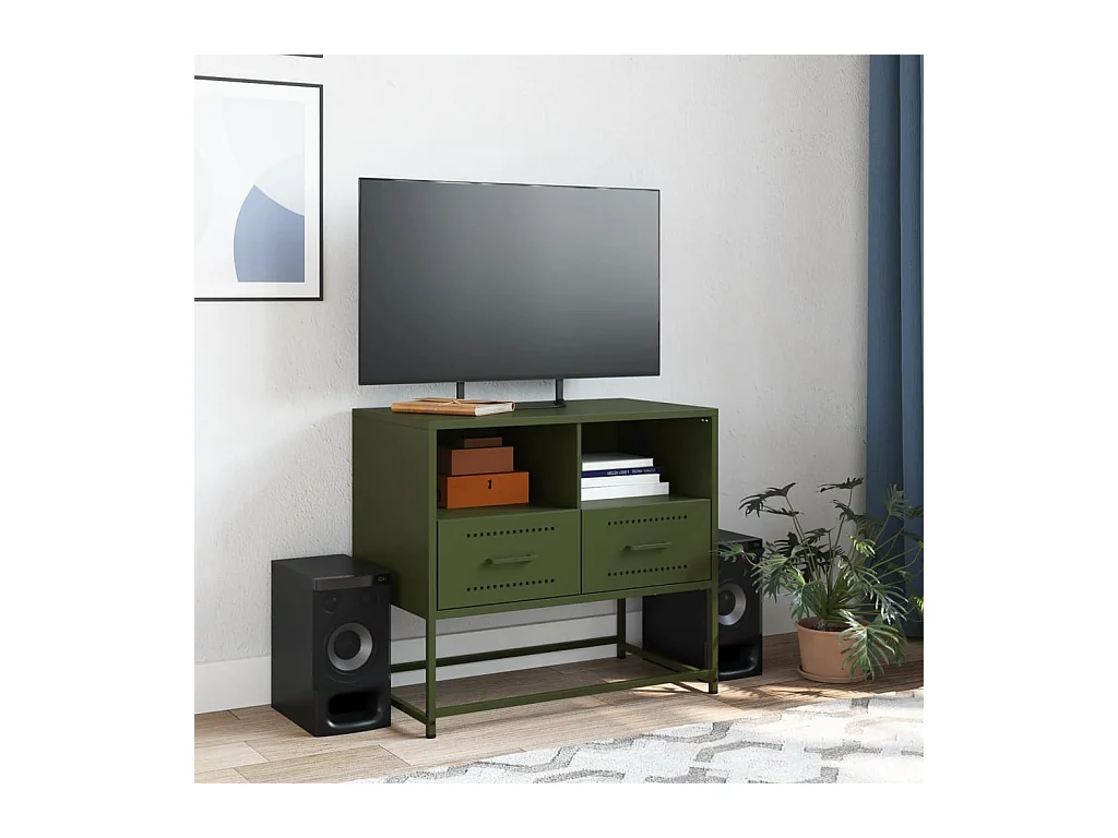 Meuble TV vert olive 68x39x60,5 cm acier