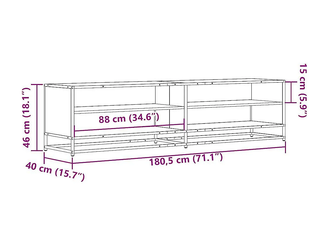 Meuble TV sonoma gris 180,5x40x46 cm bois d'ingénierie
