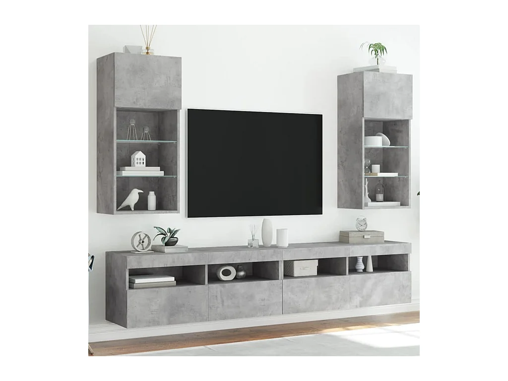 TV-kasten met LED-verlichting 2 stuks betongrijs 40,5x30x90 cm