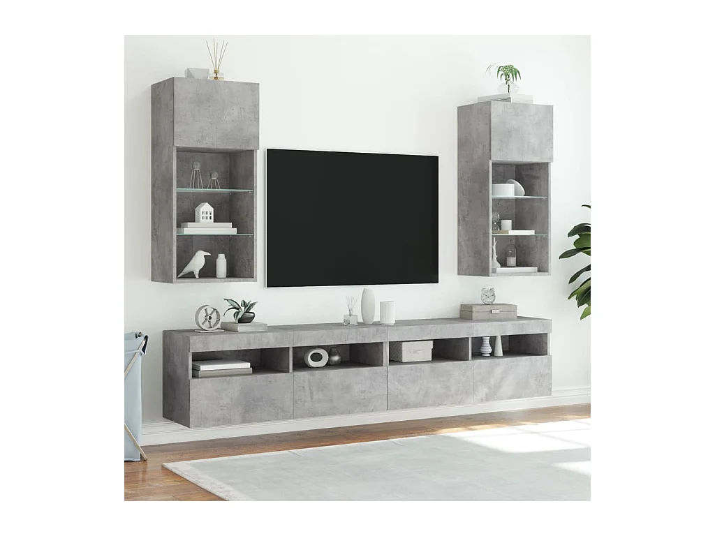 TV-kasten met LED-verlichting 2 stuks betongrijs 40,5x30x90 cm