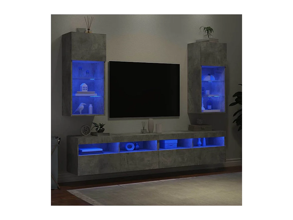 TV-kasten met LED-verlichting 2 stuks betongrijs 40,5x30x90 cm