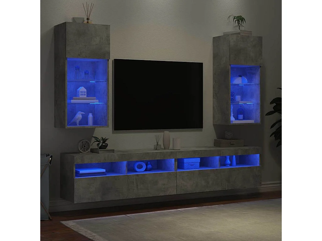 Meubles TV avec lumières LED 2 pcs gris béton 40,5x30x90 cm