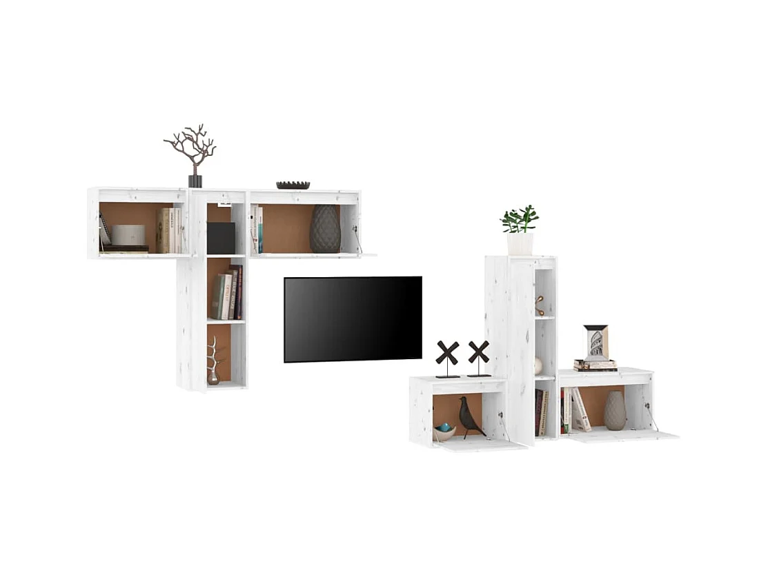 TV-kast met 6-delige kast, wit, massief grenenhout