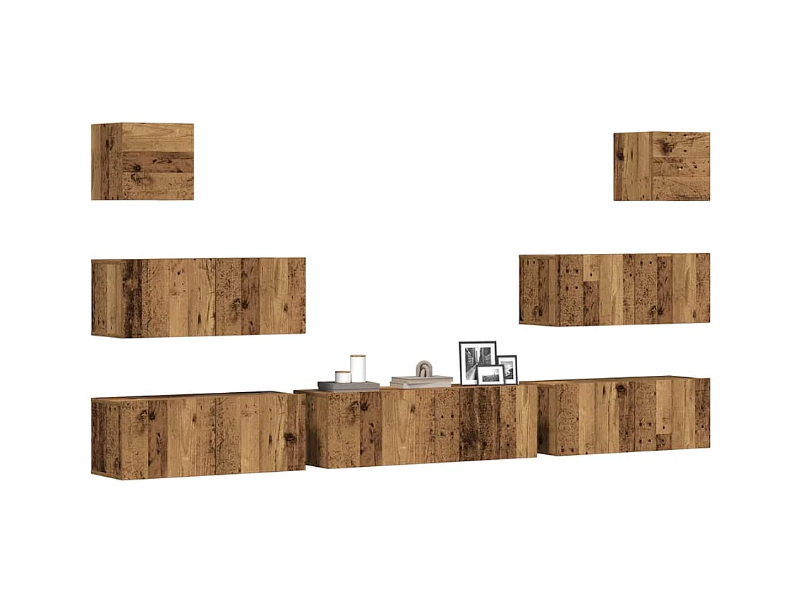 Set di mobili porta TV da parete da 7 pezzi, legno invecchiato, legno ingegnerizzato