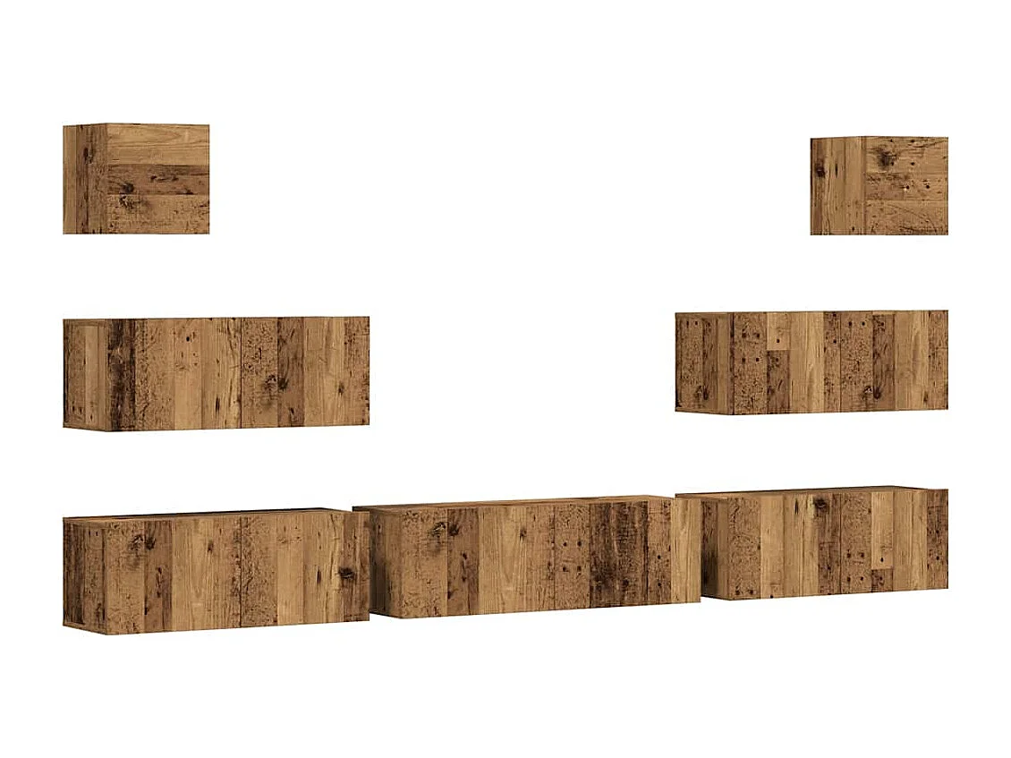 Set di mobili porta TV da parete da 7 pezzi, legno invecchiato, legno ingegnerizzato