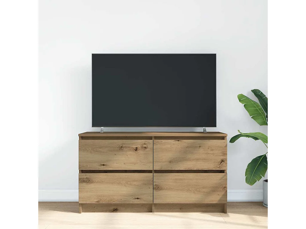 Meuble TV chêne artisanal 100x35x54 cm bois d'ingénierie