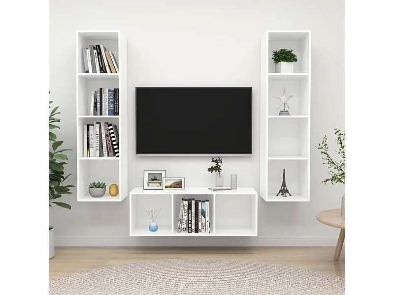 Ensemble de meuble TV 3 pcs Blanc Bois d'ingénierie