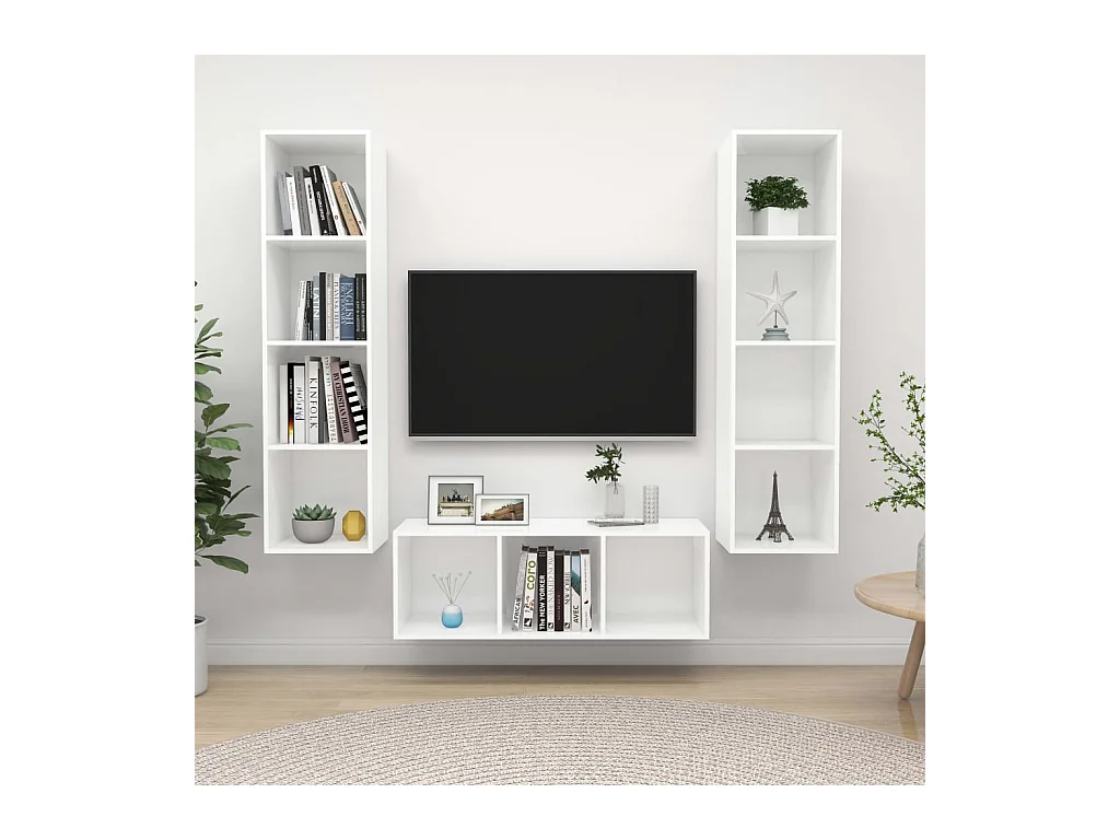 Ensemble de meuble TV 3 pcs Blanc Bois d'ingénierie