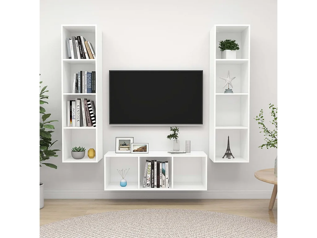 Ensemble de meuble TV 3 pcs Blanc Bois d'ingénierie