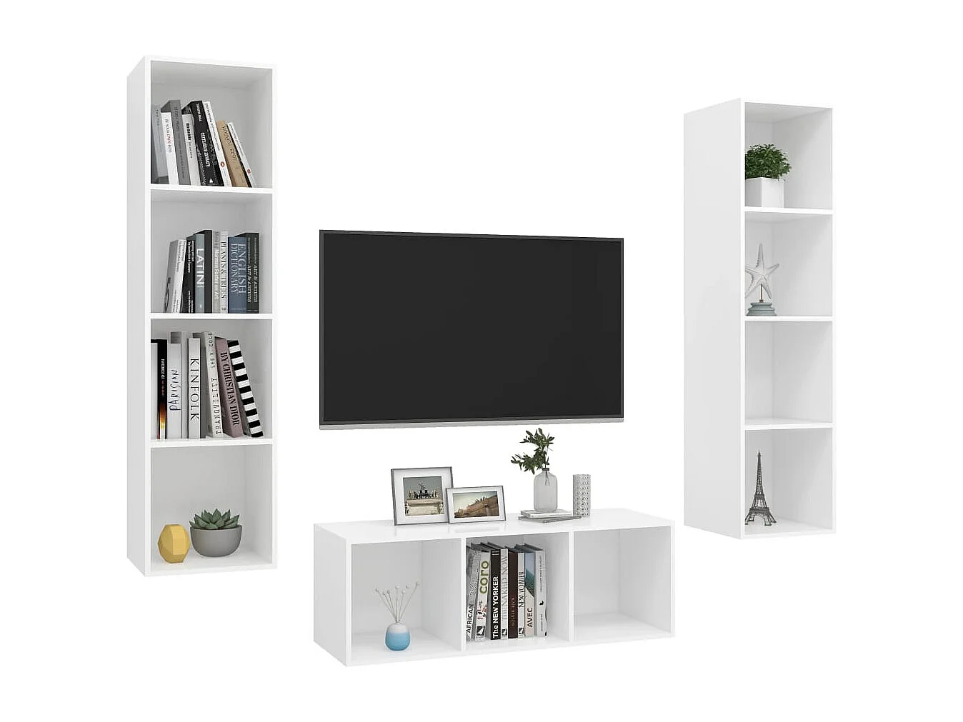 Ensemble de meuble TV 3 pcs Blanc Bois d'ingénierie