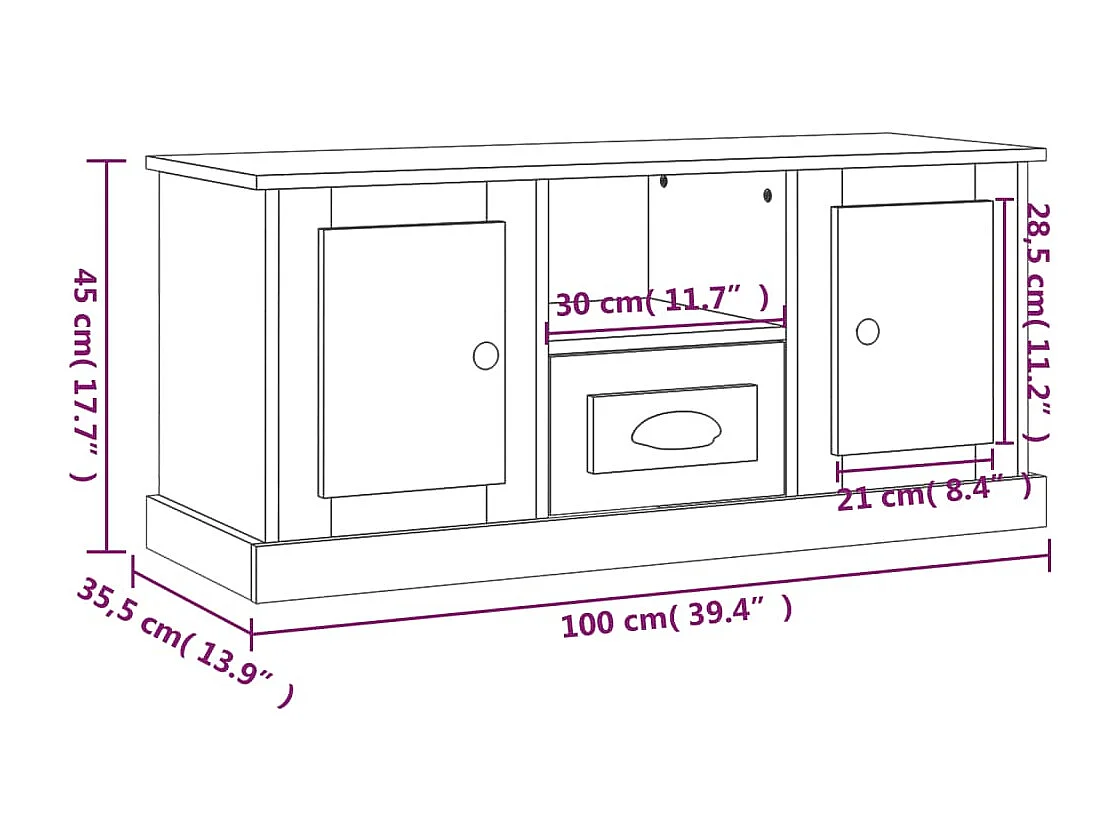 Witte tv-kast 100x35,5x45 cm bewerkt hout