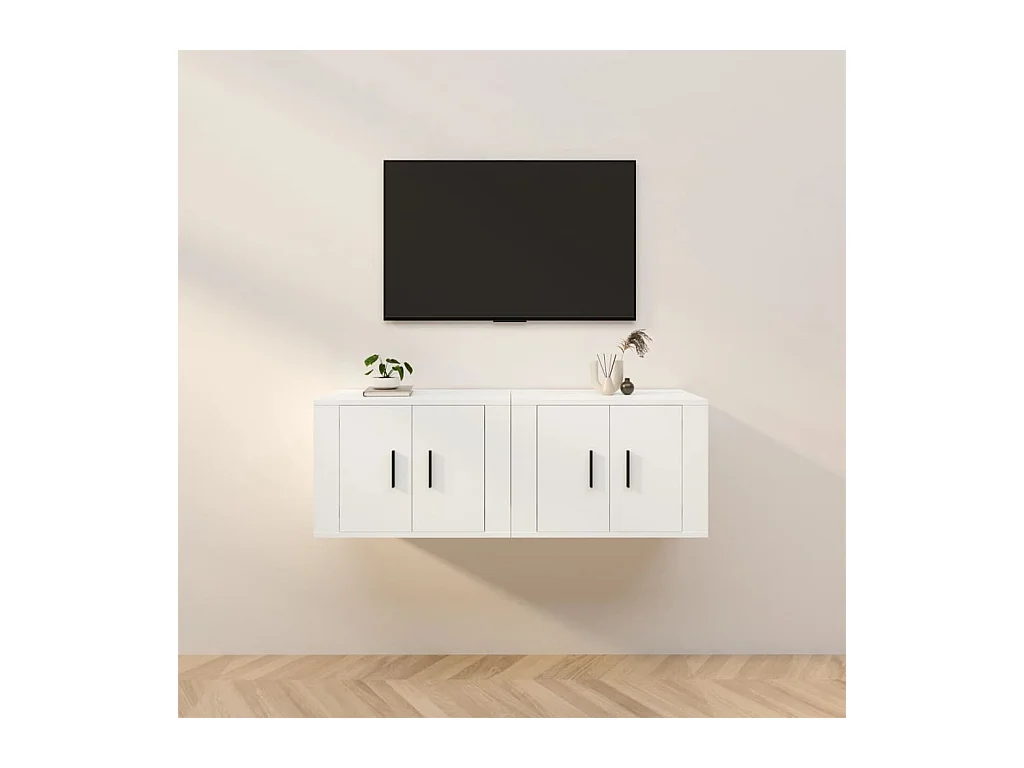 Mobile TV da parete 2 pezzi, bianco, 57x34,5x40 cm