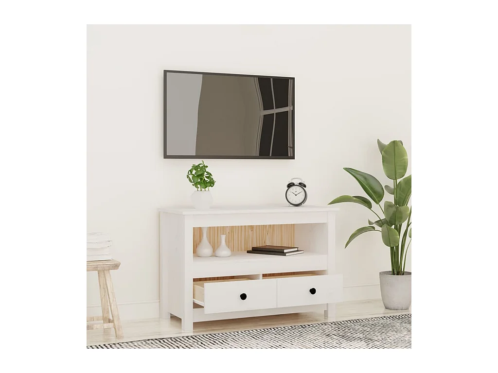 Witte tv-kast 79x35x52 cm Massief grenenhout