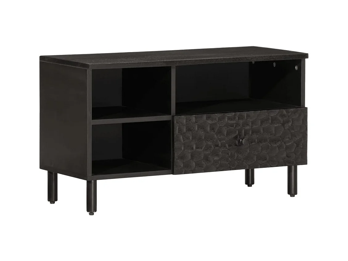 Meuble TV noir 80x33x46 cm bois massif de manguier