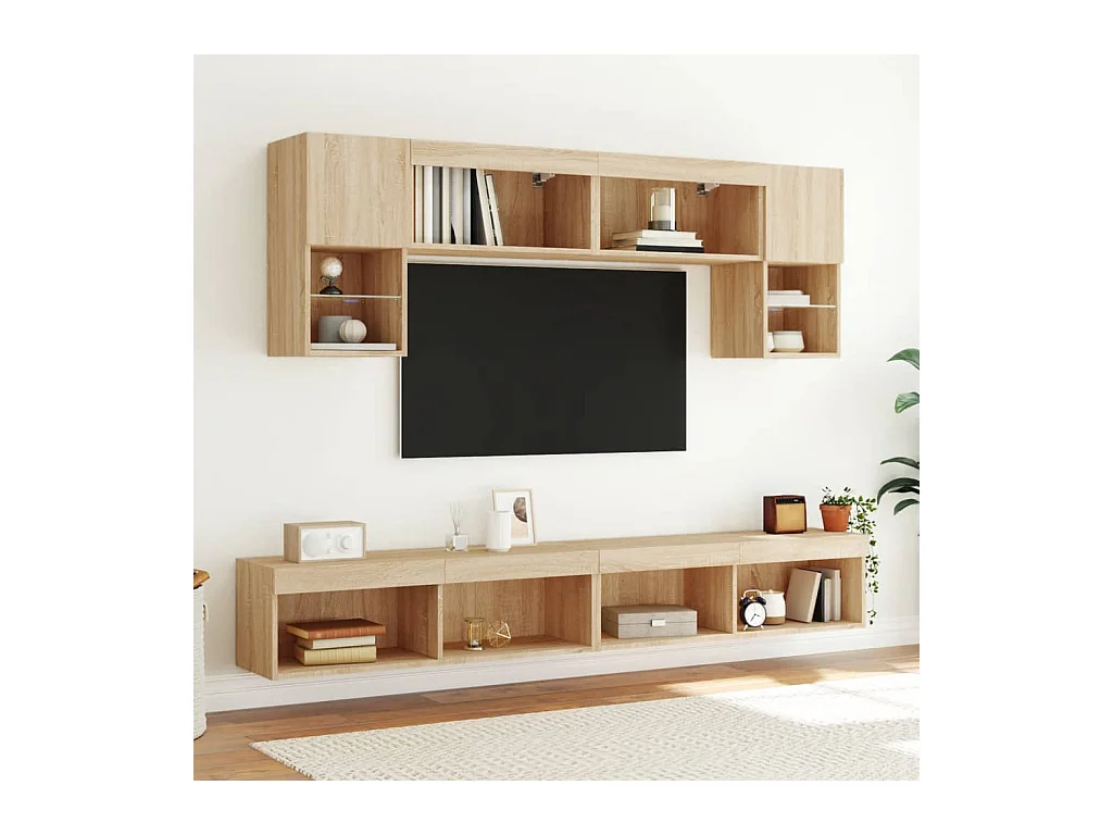 Mobili TV con luci LED 2 pezzi rovere sonoma 100x30x30 cm