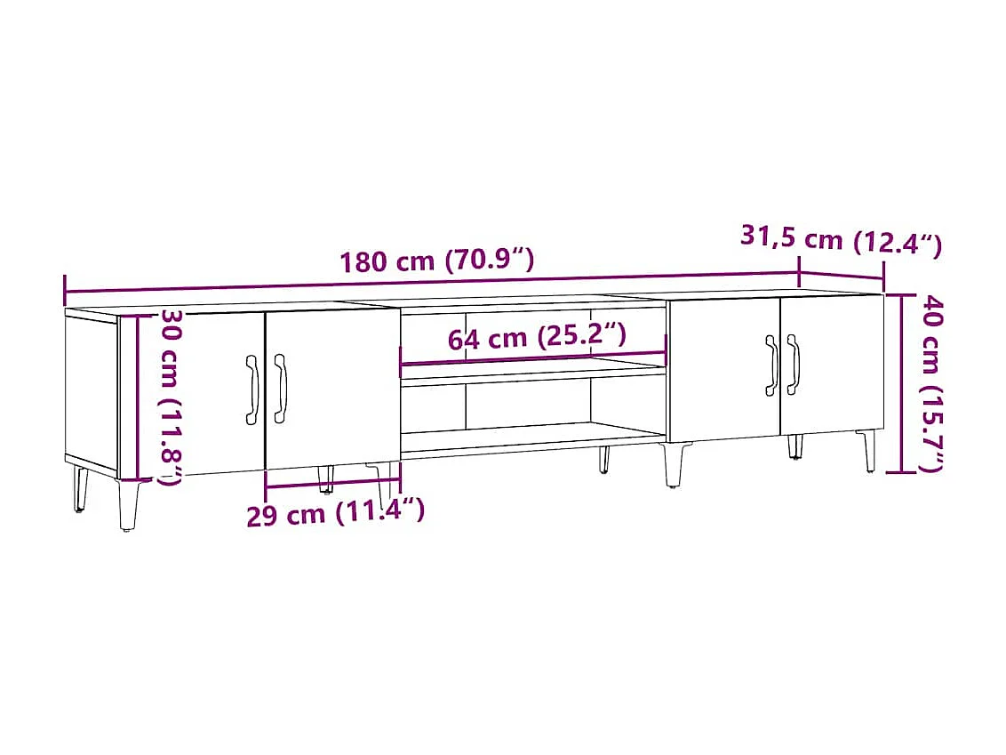 Mobile porta TV in legno vecchio 180x31,5x40 cm in legno ingegnerizzato