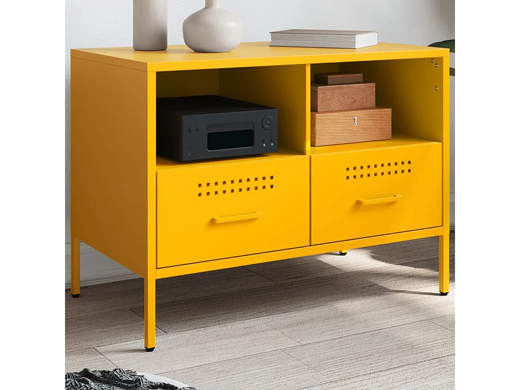 Meuble TV jaune moutarde 68x39x50,5 cm acier