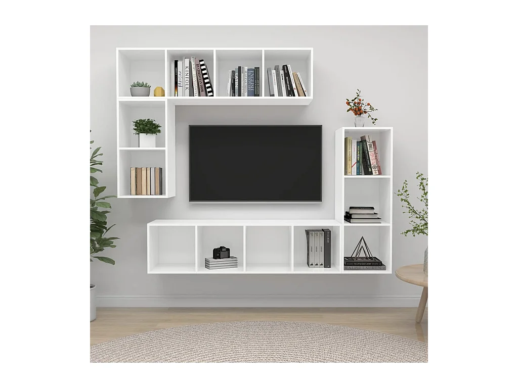 Set di mobili porta TV da 4 pezzi in legno ingegnerizzato bianco