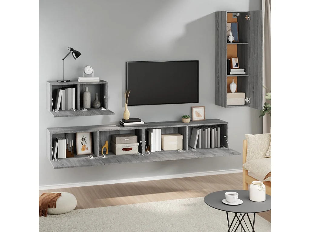 Conjunto de soporte para TV de 4 piezas en madera de ingeniería color gris Sonoma