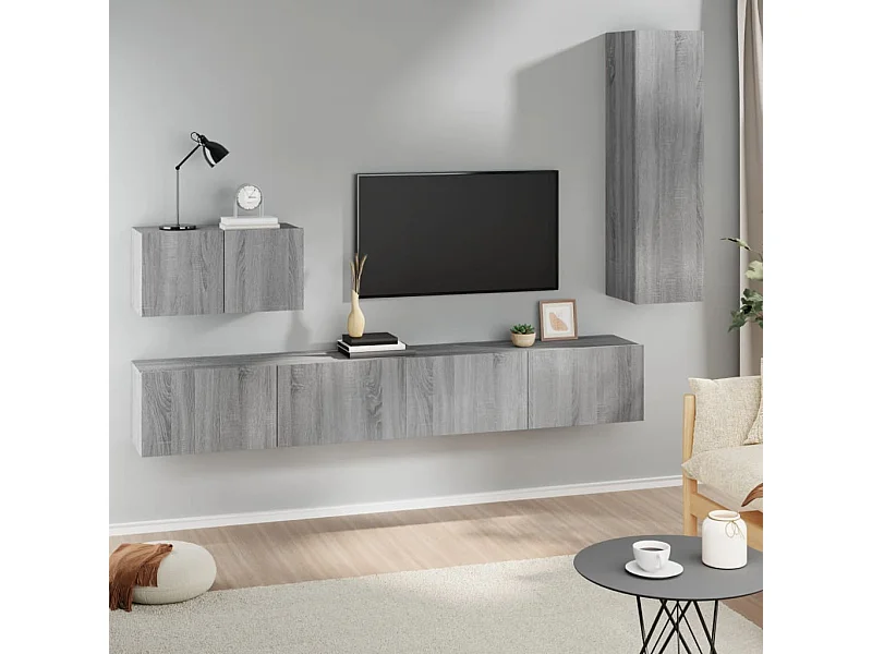 Sonoma Gray 4-delige tv-meubelset van bewerkt hout