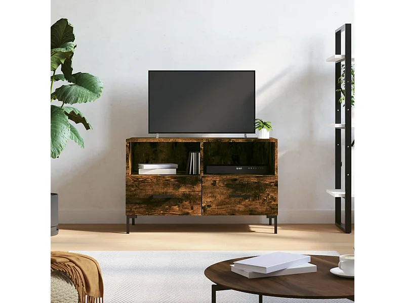 Meuble TV Chêne fumé 80x36x50 cm Bois d'ingénierie