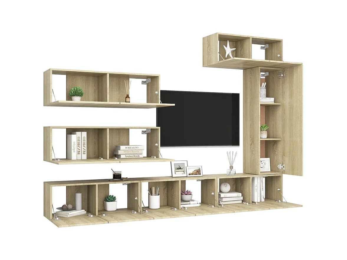 Set di mobili TV da 7 pezzi in legno ingegnerizzato Sonoma Oak