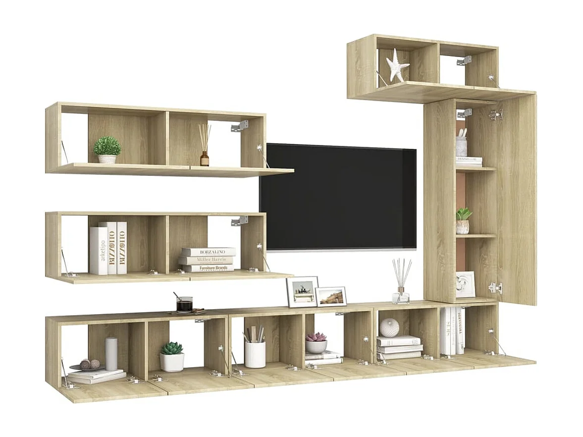 Ensemble de meuble TV 7 pcs Chêne sonoma Bois d'ingénierie