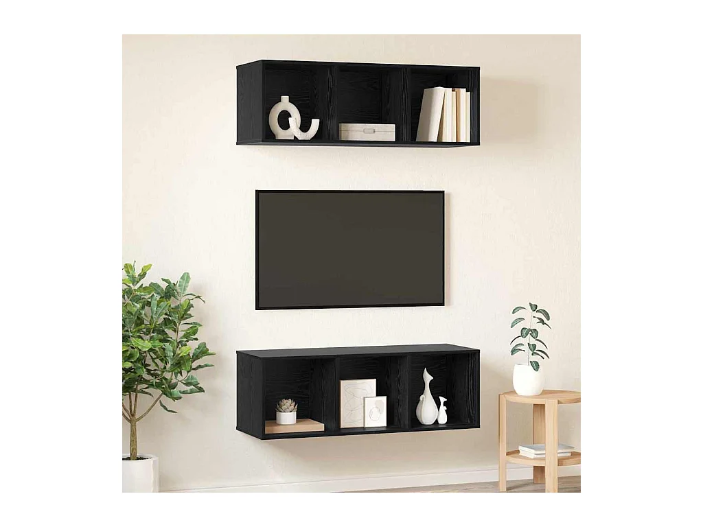 Mobili TV da parete 2 pezzi, rovere nero, 37 x 37 x 107 cm