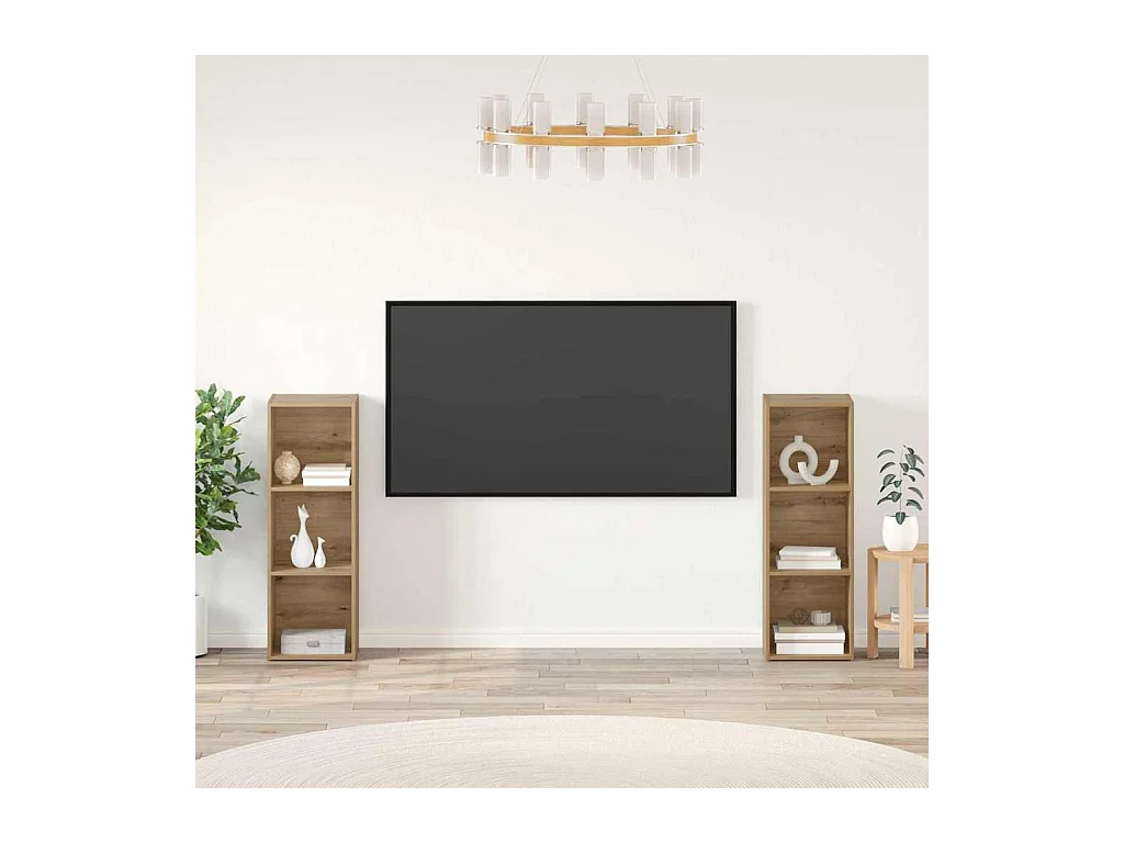 Set di mobili TV da 2 pezzi, rovere lavorato a mano, 107 x 35 x 37 cm