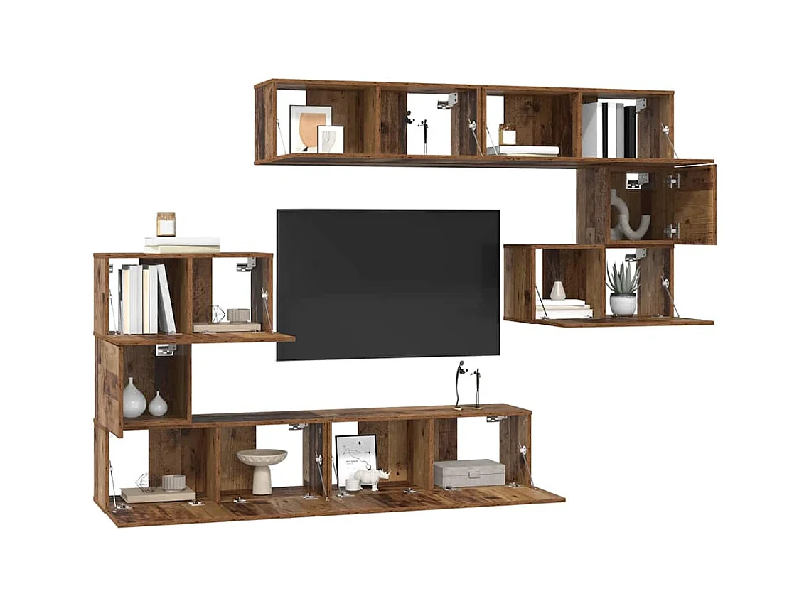 Set di mobili TV da 8 pezzi, legno anticato, 80 x 30 x 30 cm