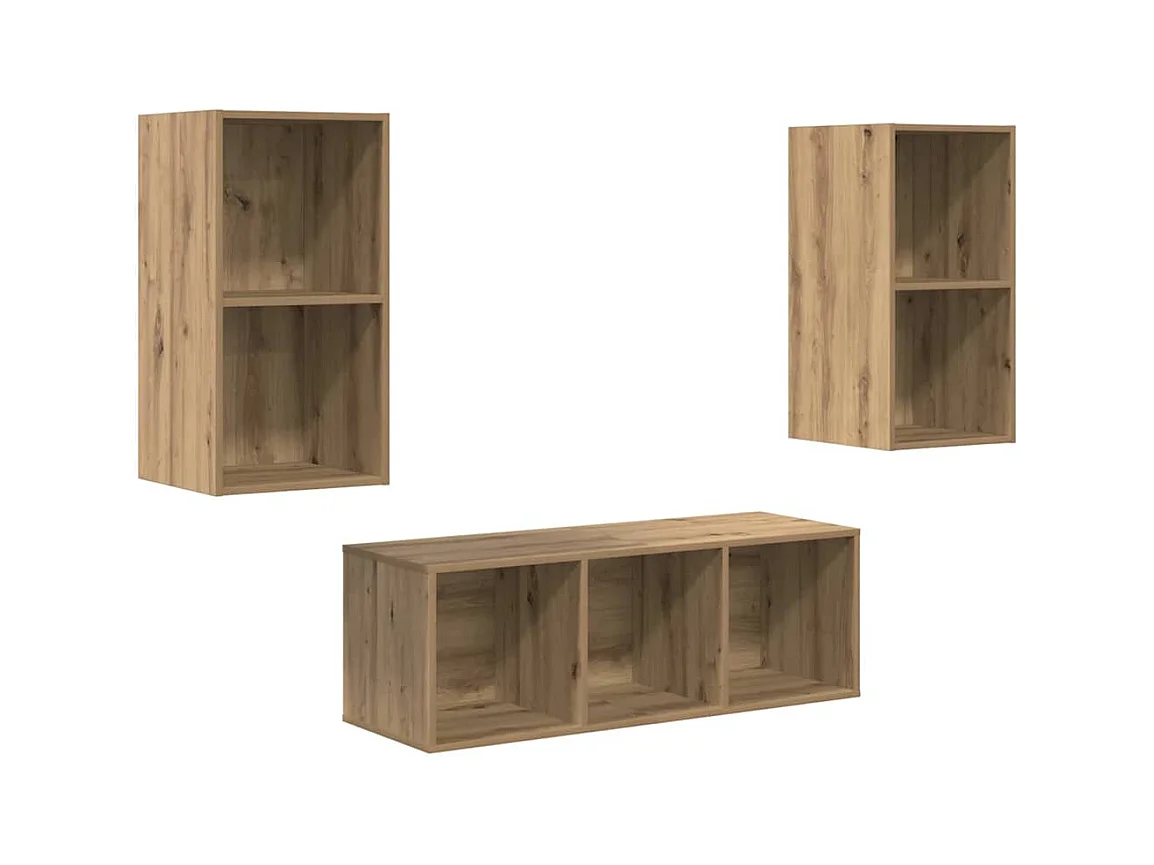 3-delige tv-meubelset, handgemaakt eikenhout, 37 x 37 x 107 cm
