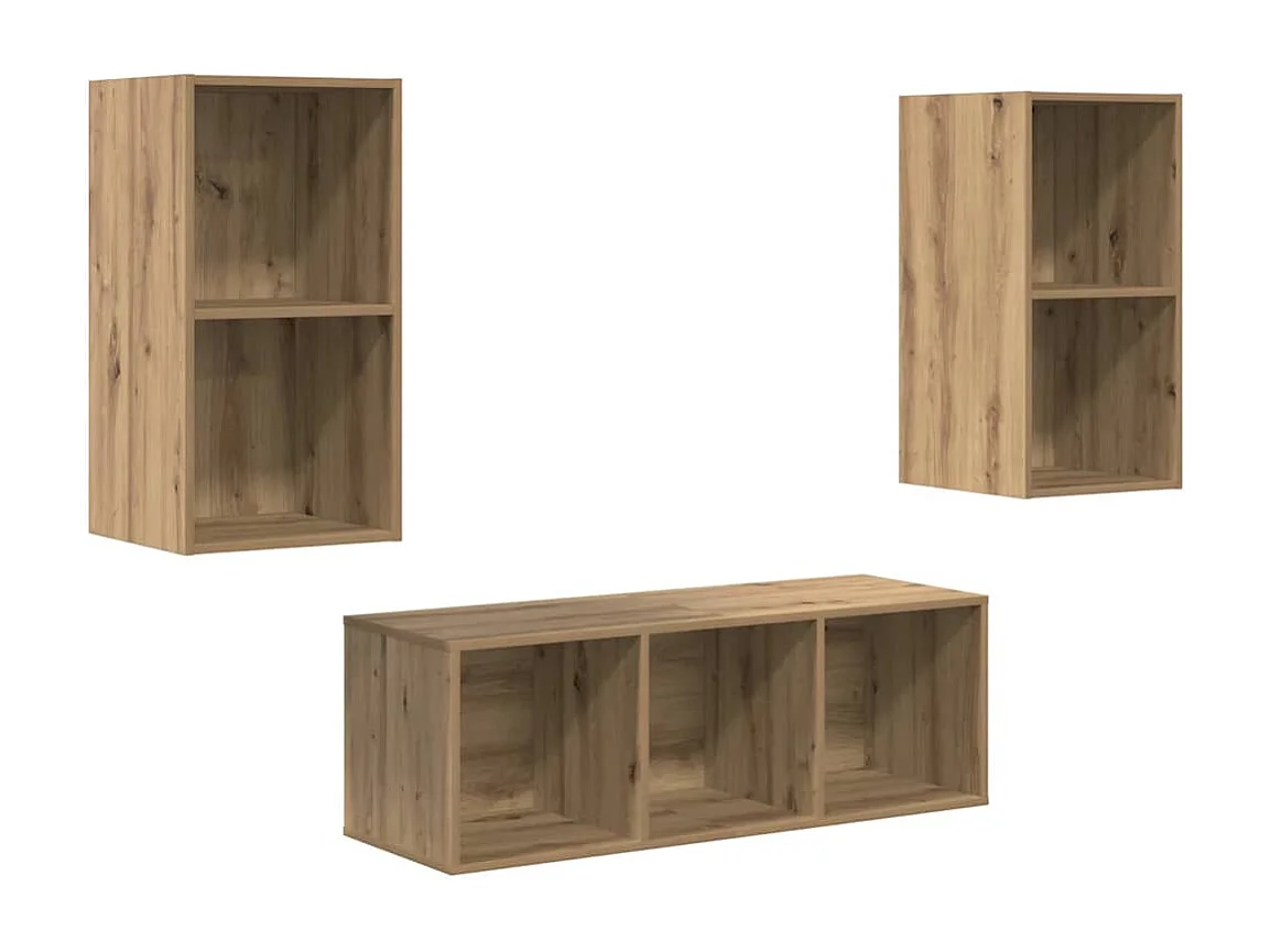 Set di mobili TV da 3 pezzi, rovere lavorato a mano, 37 x 37 x 107 cm