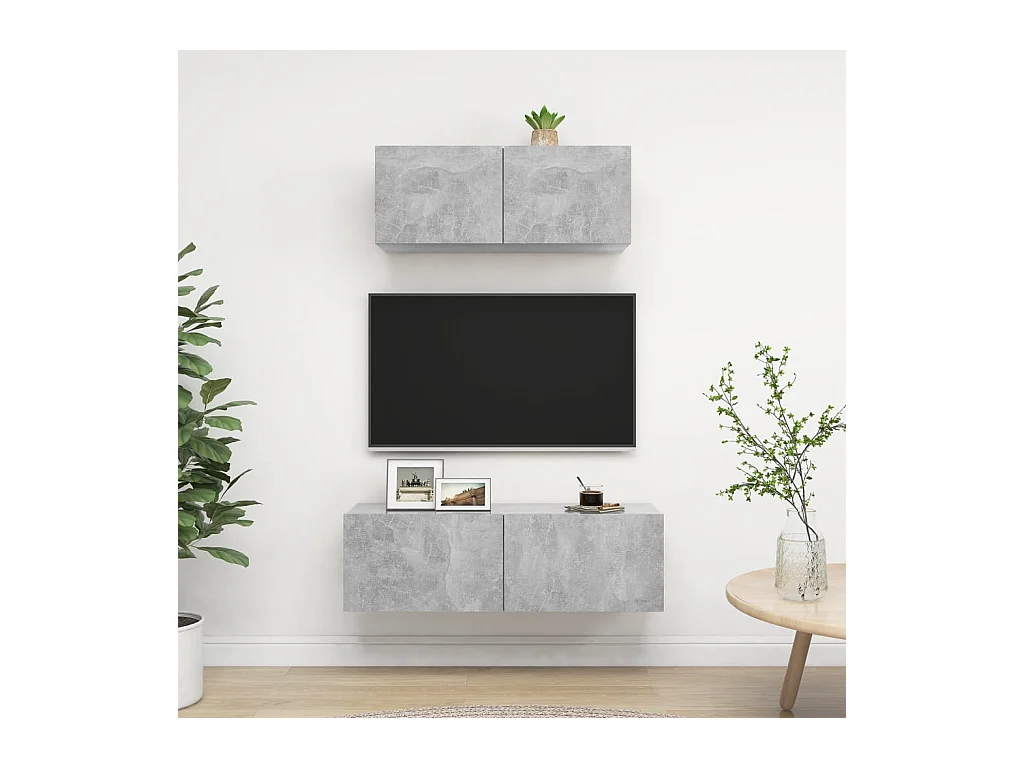 Ensemble de meubles TV 2 pcs Gris béton Bois d'ingénierie