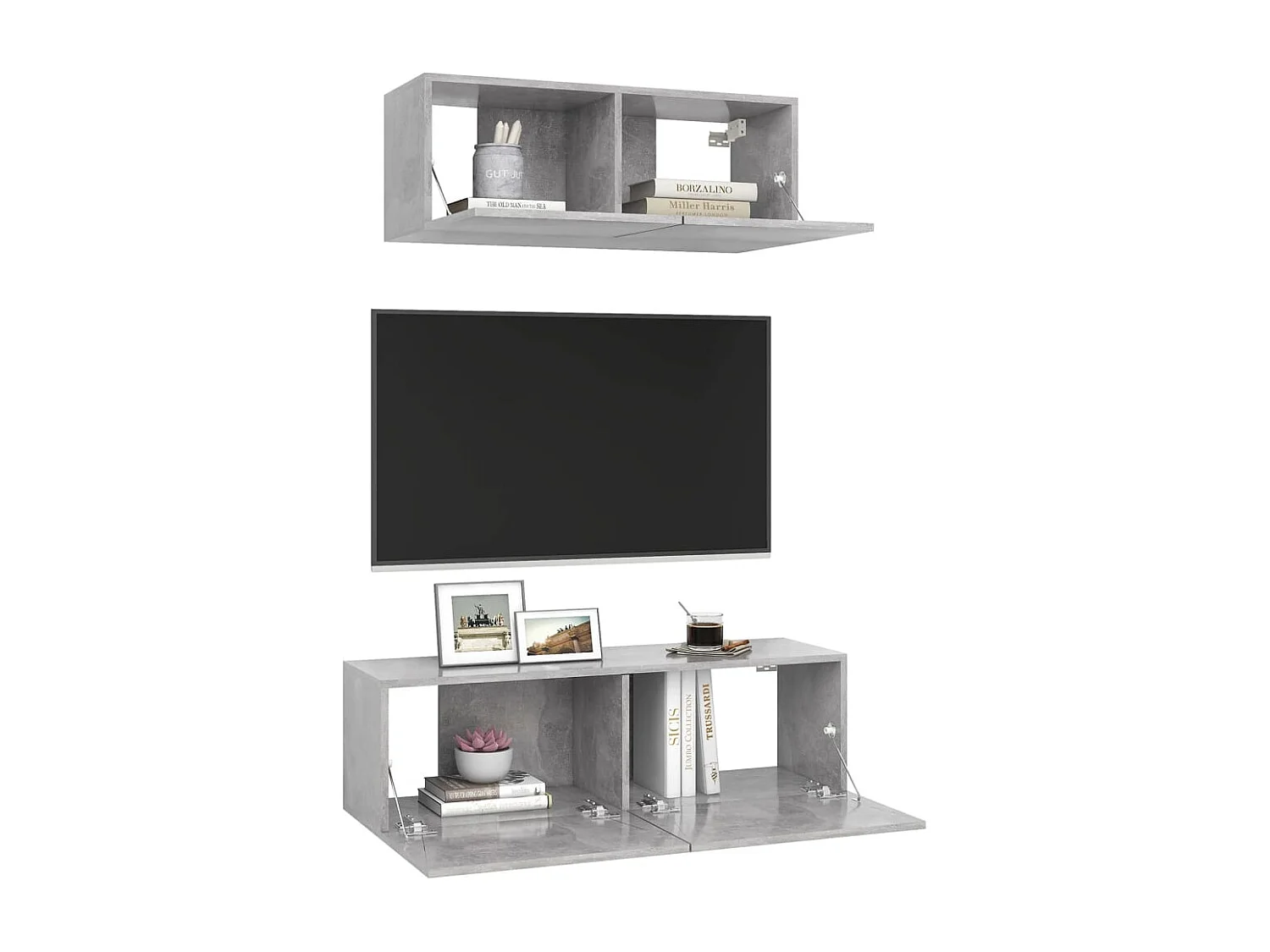 Ensemble de meubles TV 2 pcs Gris béton Bois d'ingénierie