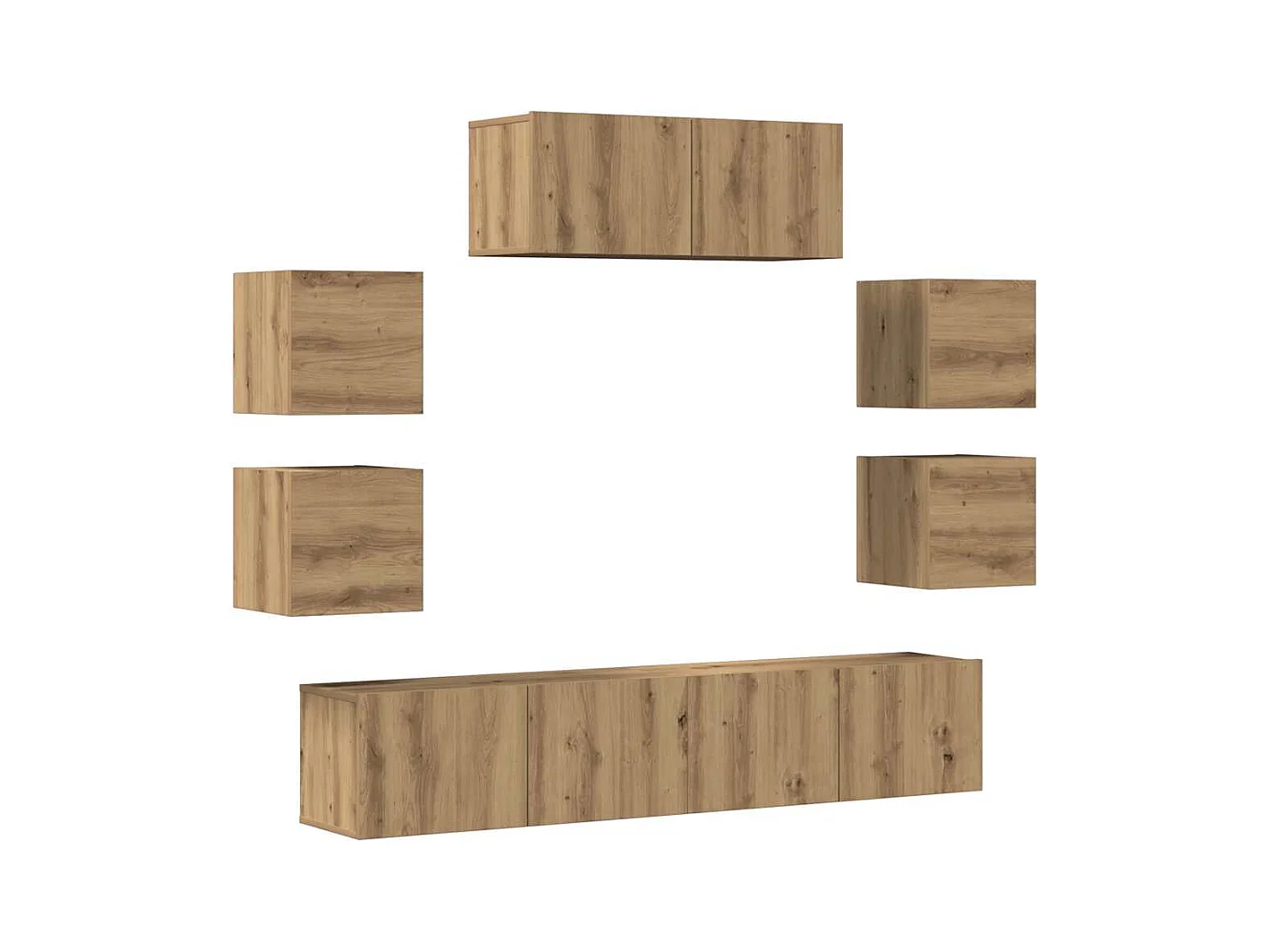 7-teiliges TV-Wandschrank-Set, handgefertigte Eiche