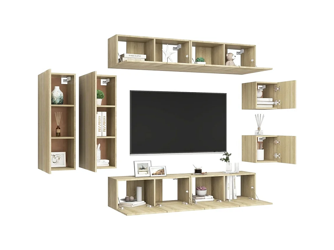 Ensemble de meuble TV 8 pcs Chêne sonoma Bois d'ingénierie