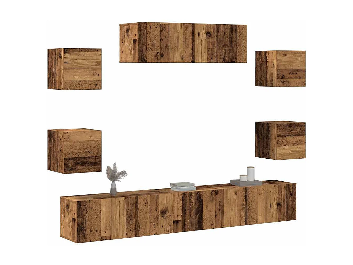Set di mobili porta TV da parete da 7 pezzi, legno invecchiato, legno ingegnerizzato