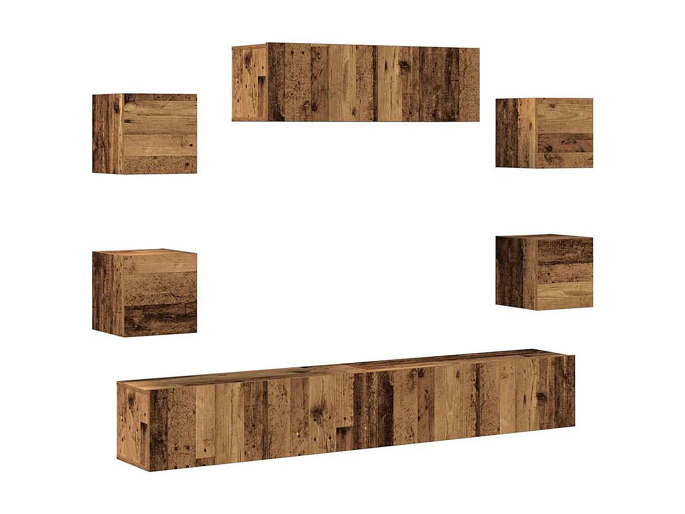 Set di mobili porta TV da parete da 7 pezzi, legno invecchiato, legno ingegnerizzato