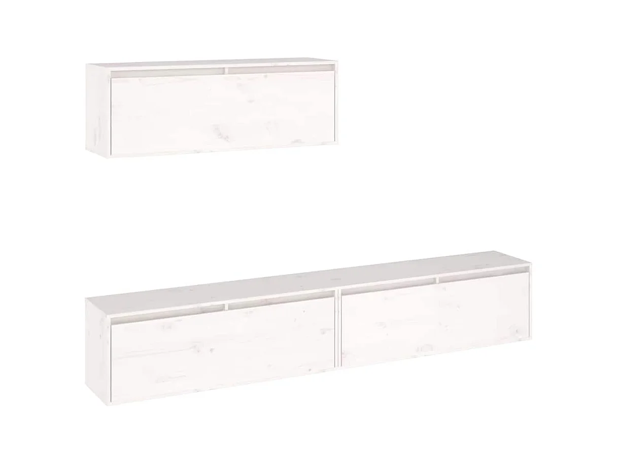 3-delige tv-meubelset wit massief grenenhout