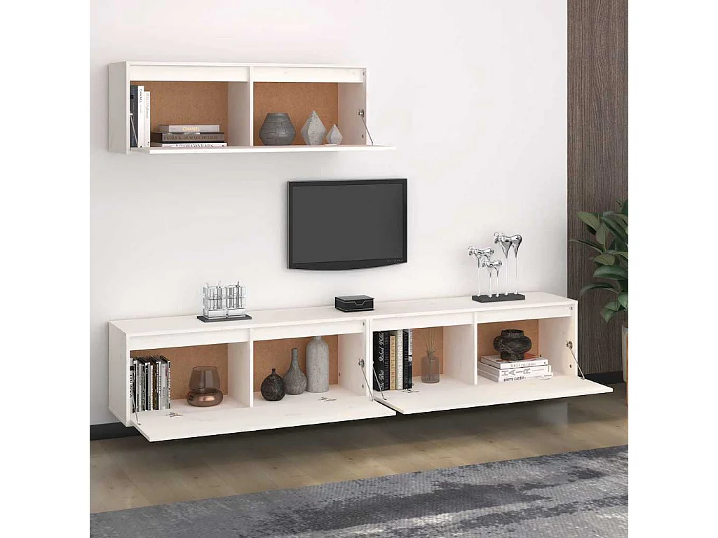 Ensemble de meubles TV 3 pcs blanc bois massif de pin