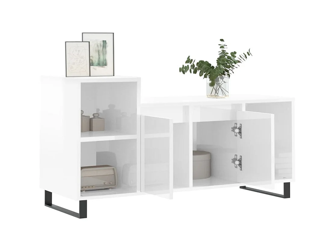 Meuble TV Blanc brillant 100x35x55 cm Bois d'ingénierie