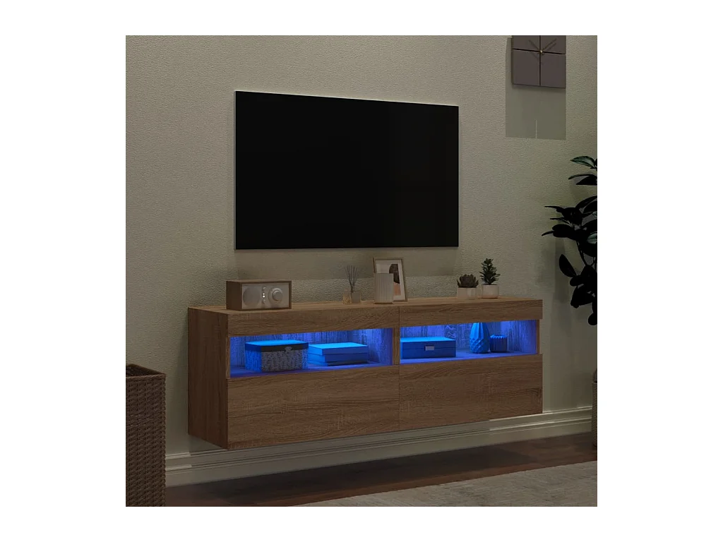 Muebles de TV de pared con luces LED, 2 piezas, roble Sonoma, 60x30x40 cm