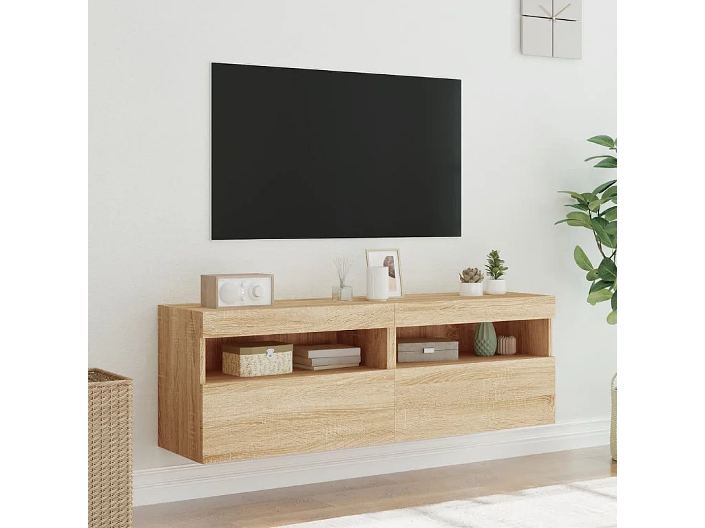 Mobili TV a parete con luci LED, 2 pezzi, rovere Sonoma, 60x30x40 cm