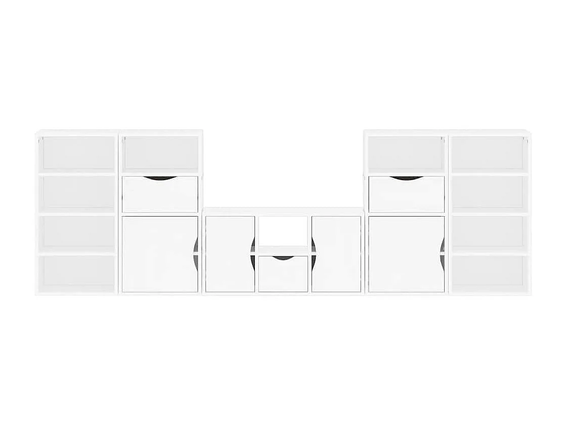 Meubles TV 5 pcs avec rangement ODDA blanc bois de pin massif