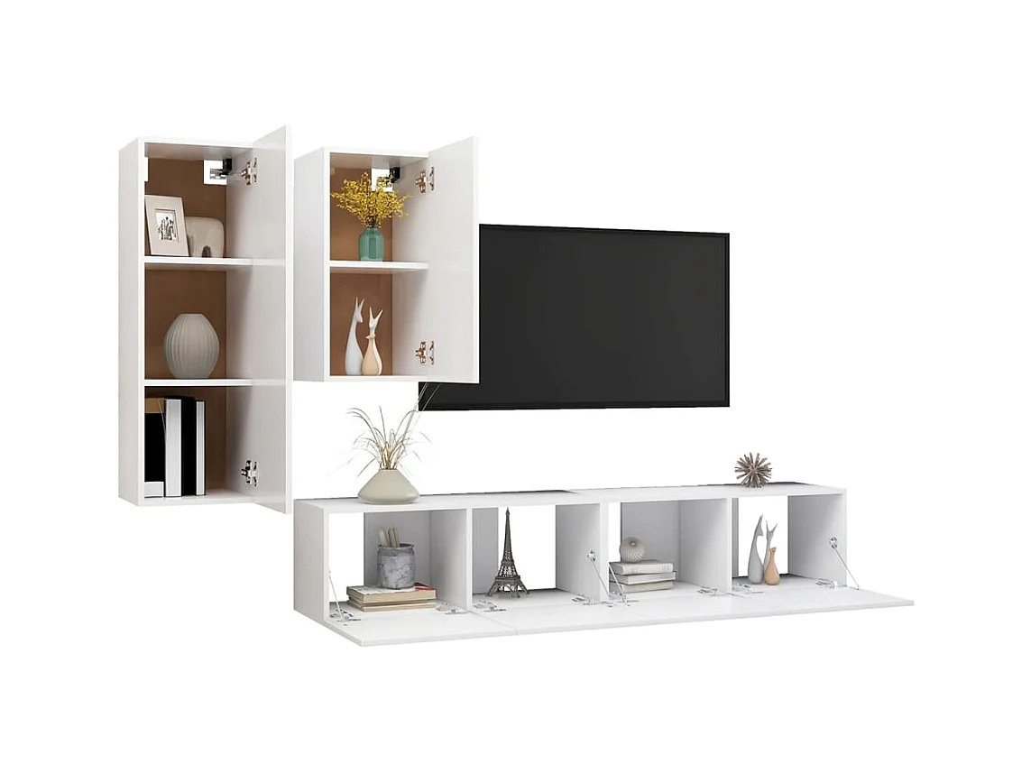 Ensemble de meubles TV 4 pcs Blanc Bois d'ingénierie
