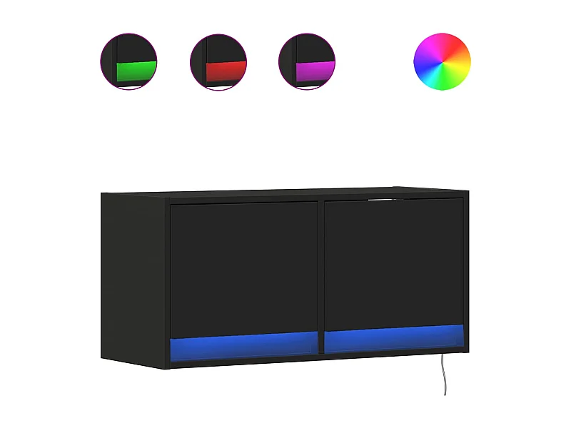 Mueble de TV de pared con luces LED negro 80x31x35 cm