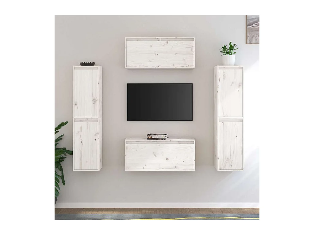 Meubles TV 6 pcs Blanc Bois massif de pin