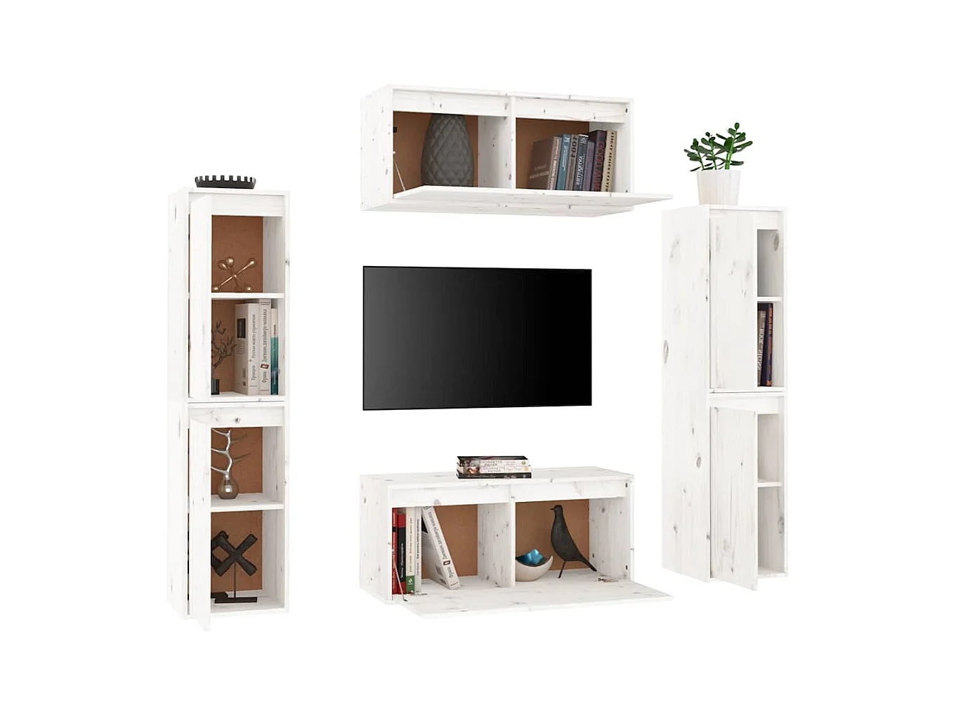 Meubles TV 6 pcs Blanc Bois massif de pin