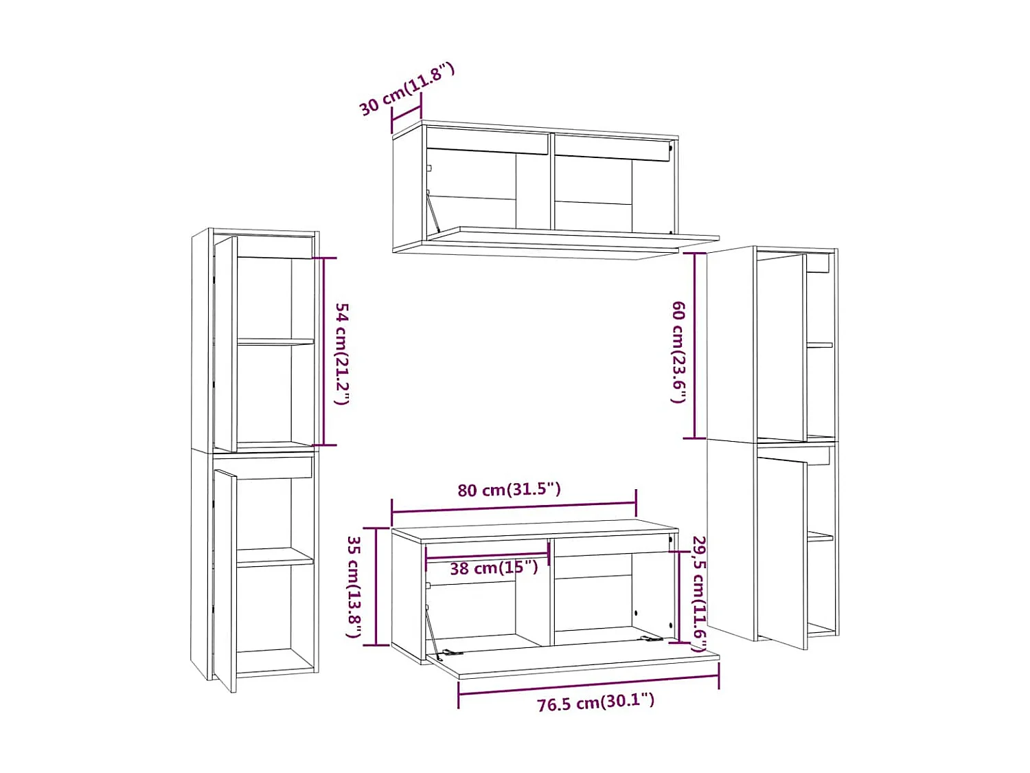 Meubles TV 6 pcs Blanc Bois massif de pin